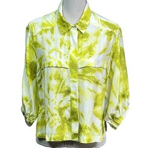 JUNE Blouse Marie Oliver Tie-Dye 3/4 Sleeves Collared Hidden Buttons Silk Sz XS